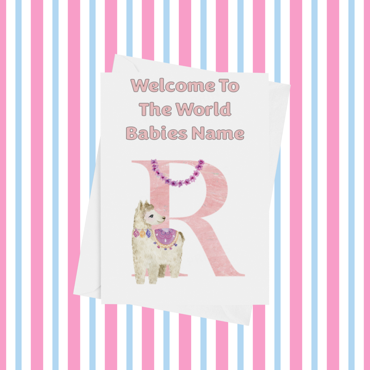 Welcome To The World Llama Personalised Card for New Baby in Pink