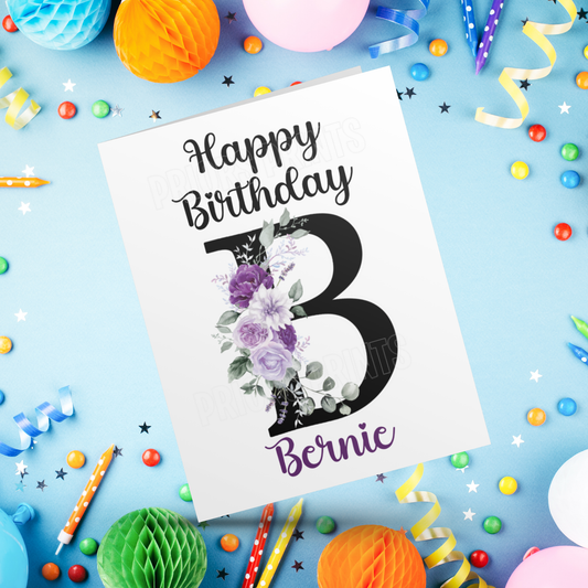 Personalised Card with Purple Flowers