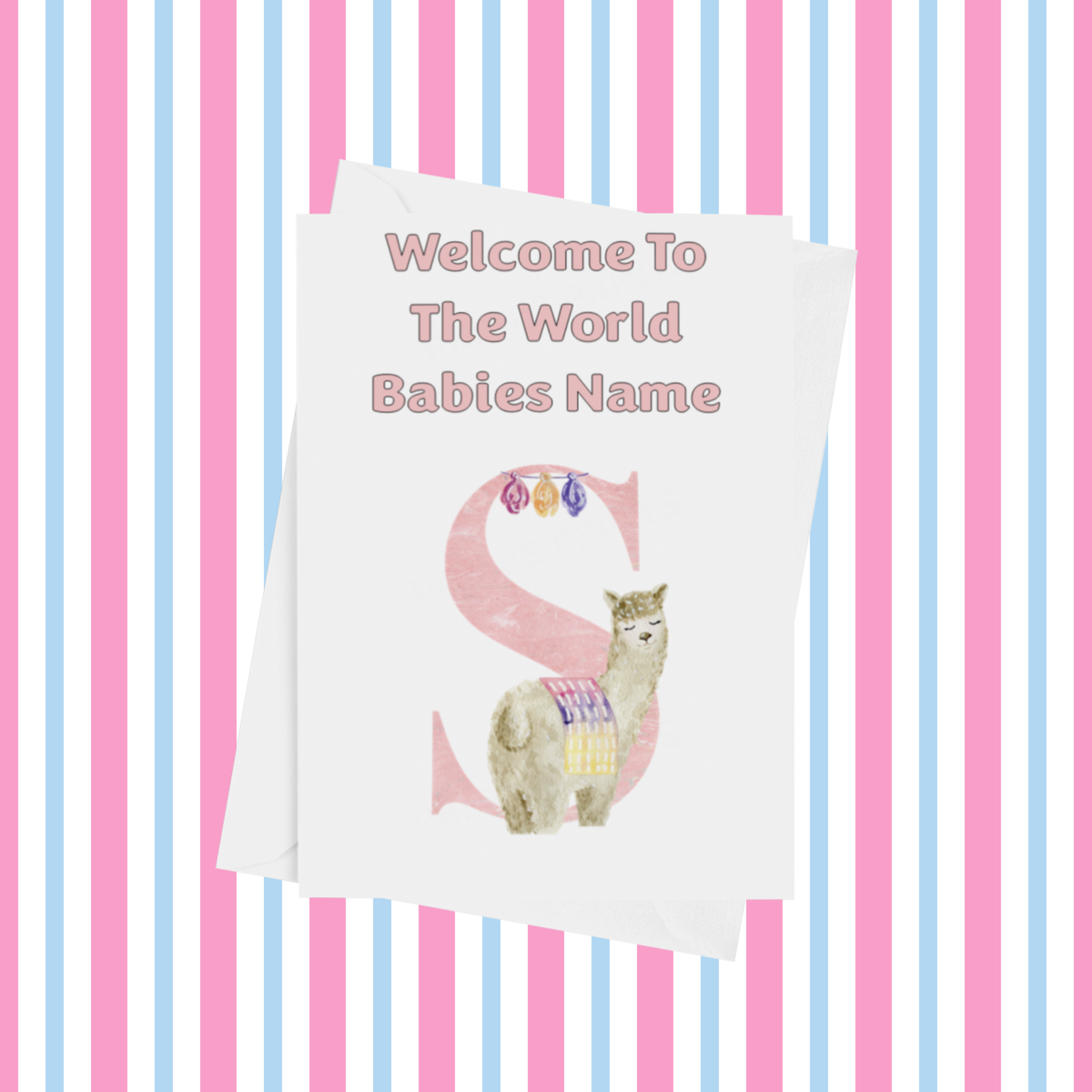 Welcome To The World Llama Personalised Card for New Baby in Pink