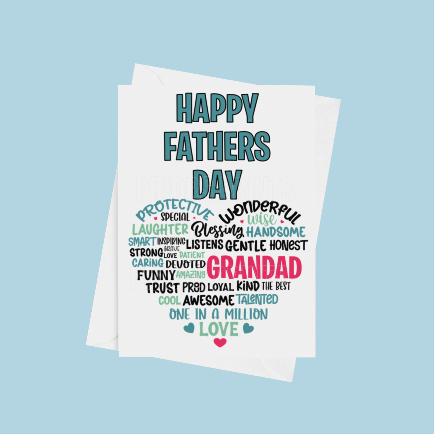 Happy Fathers Day Heart Quote Card for Dad, Daddy, Grandad, Uncle