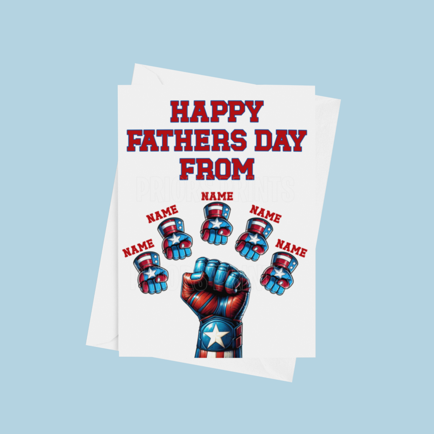 Personalised Captain America Fist Fathers Day Card for up to 5 Children