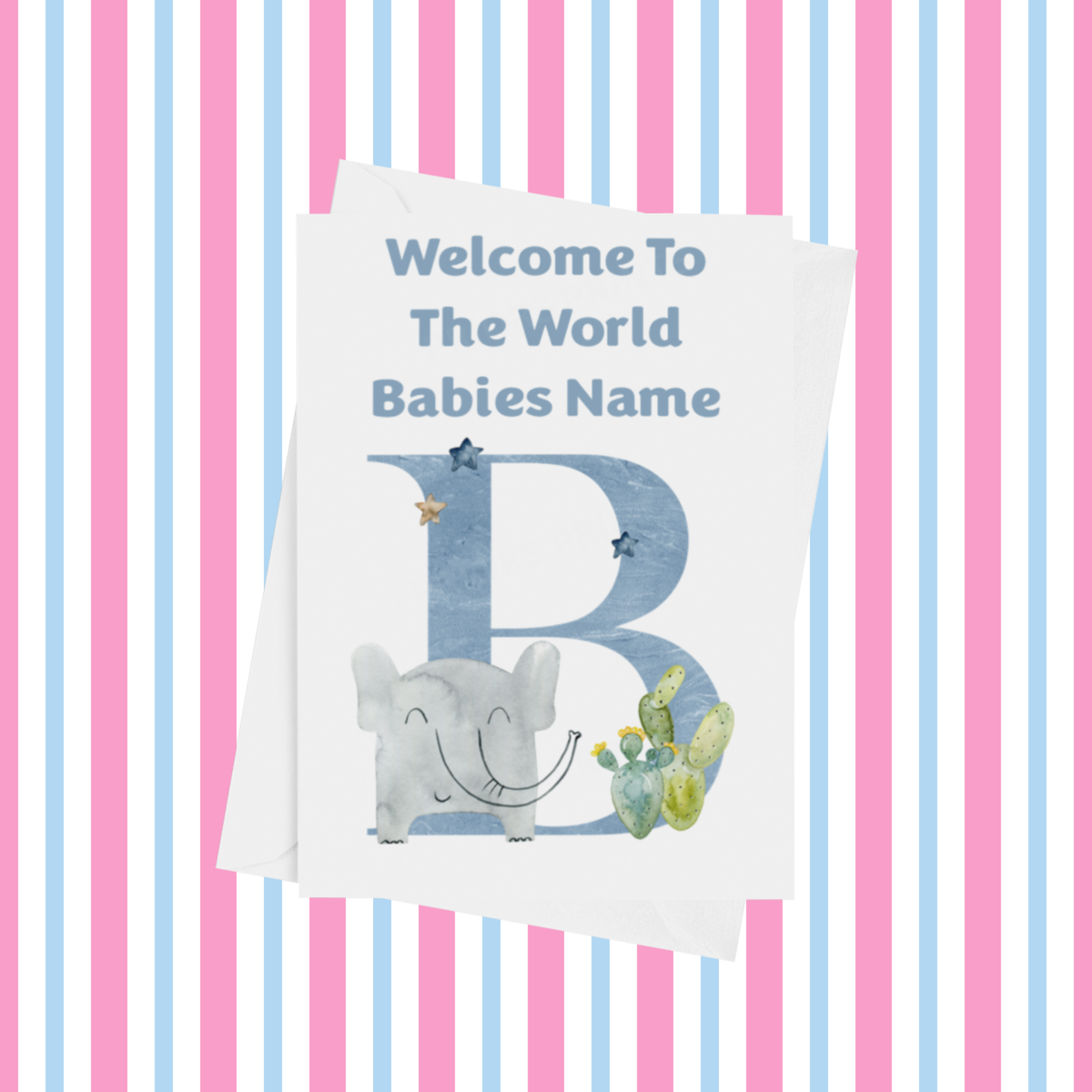 Welcome To The World Animals Personalised Card for New Baby in Blue