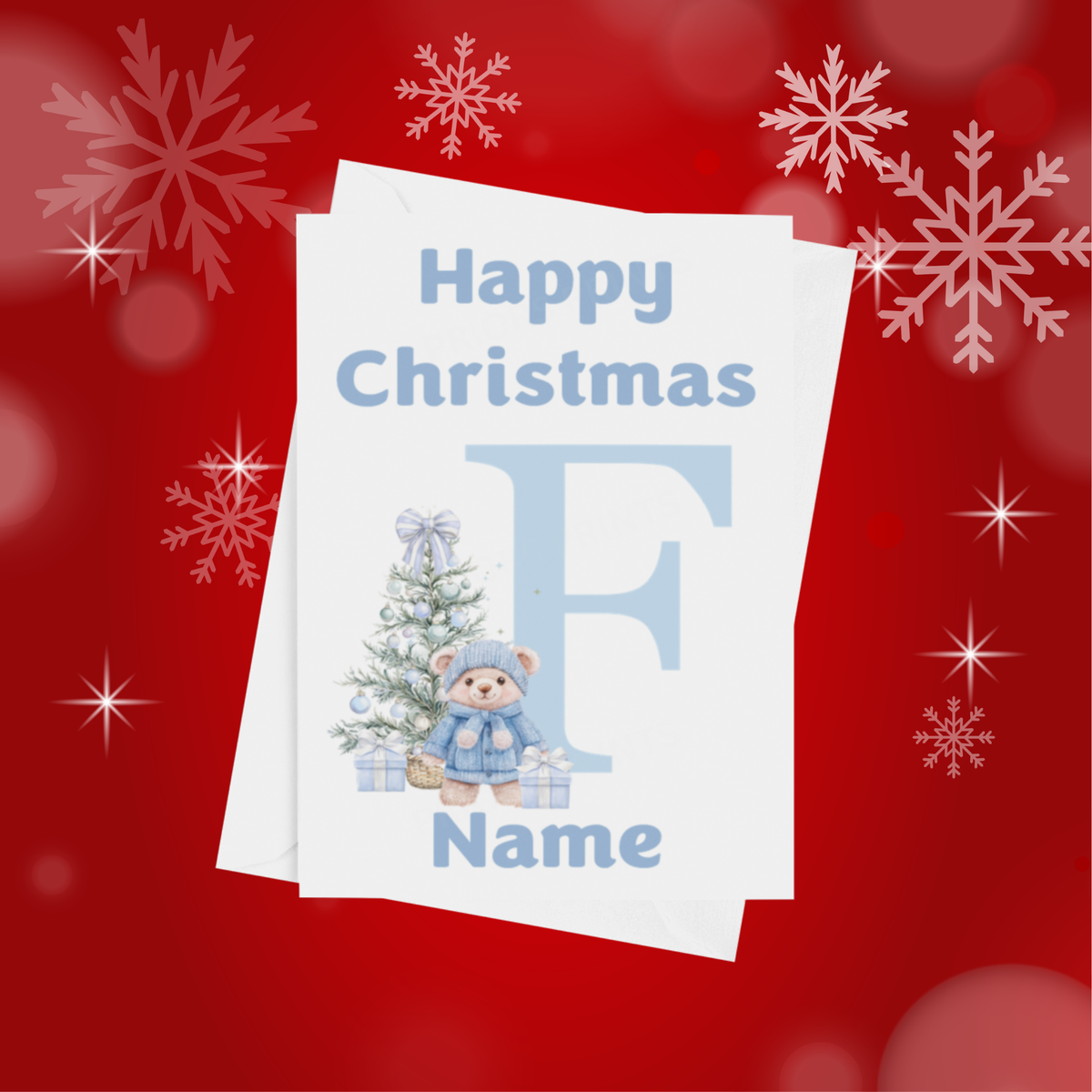 Cute Blue Bear Personalised Christmas Card