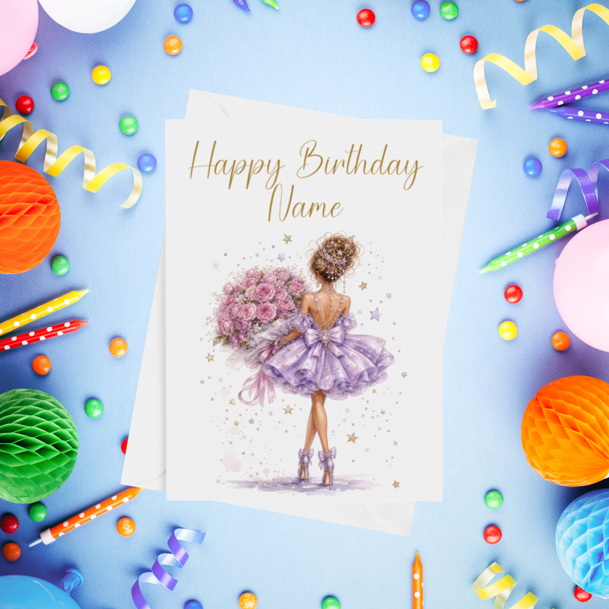 Woman in Pretty Dress Personalised Birthday Card