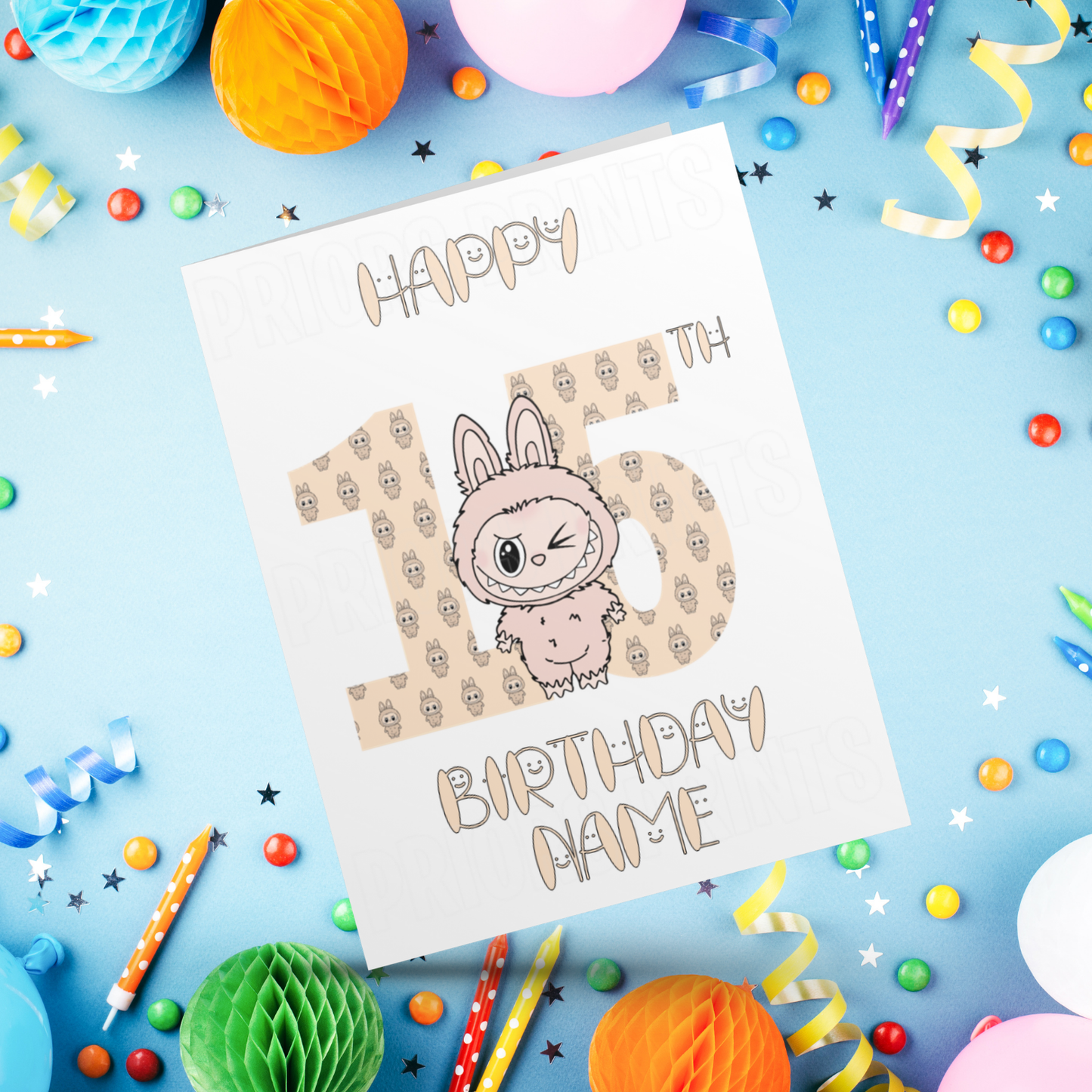 Personalised Labubu Birthday Card with Age 5-20 Years- Orange