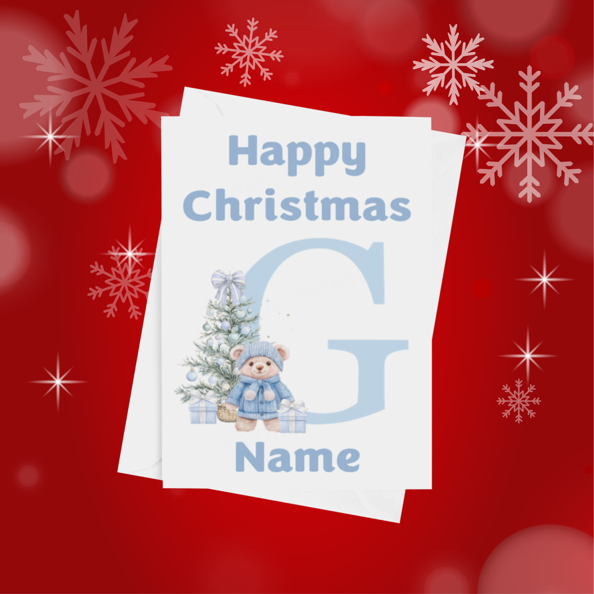 Cute Blue Bear Personalised Christmas Card