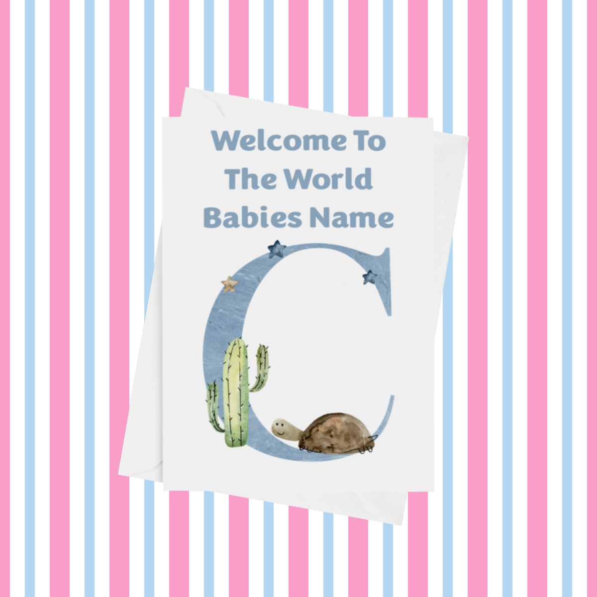 Welcome To The World Animals Personalised Card for New Baby in Blue