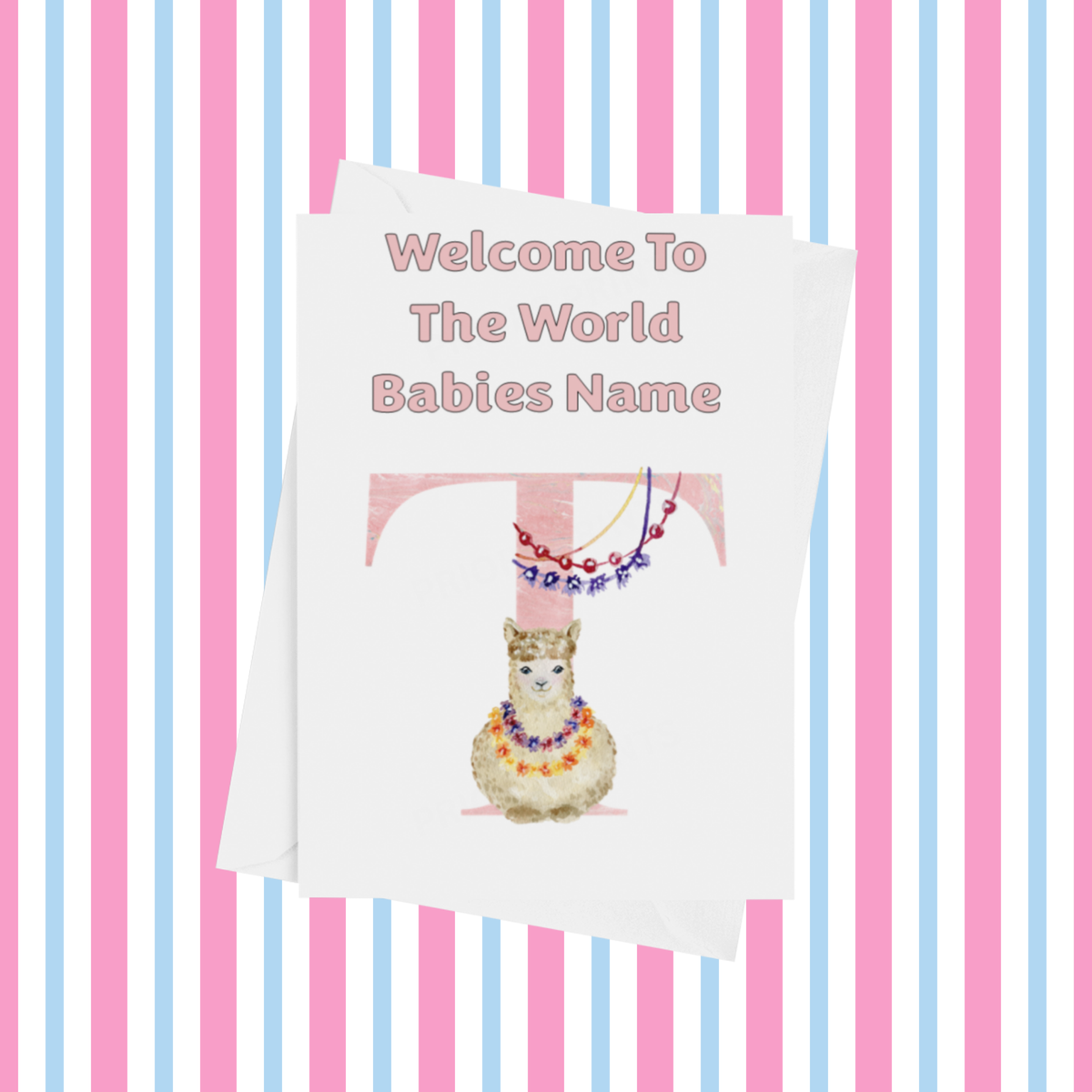 Welcome To The World Llama Personalised Card for New Baby in Pink