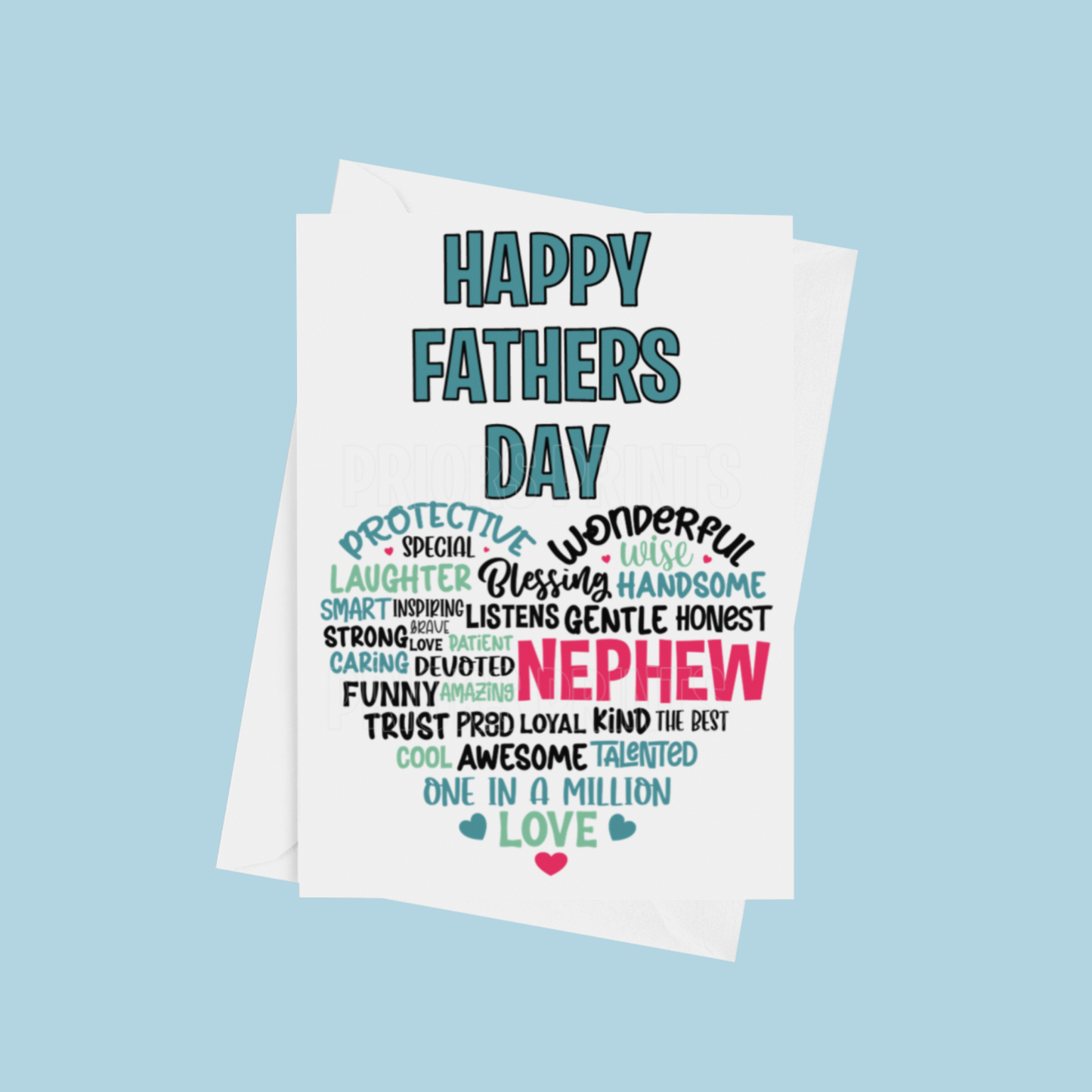 Happy Fathers Day Heart Quote Card for Dad, Daddy, Grandad, Uncle