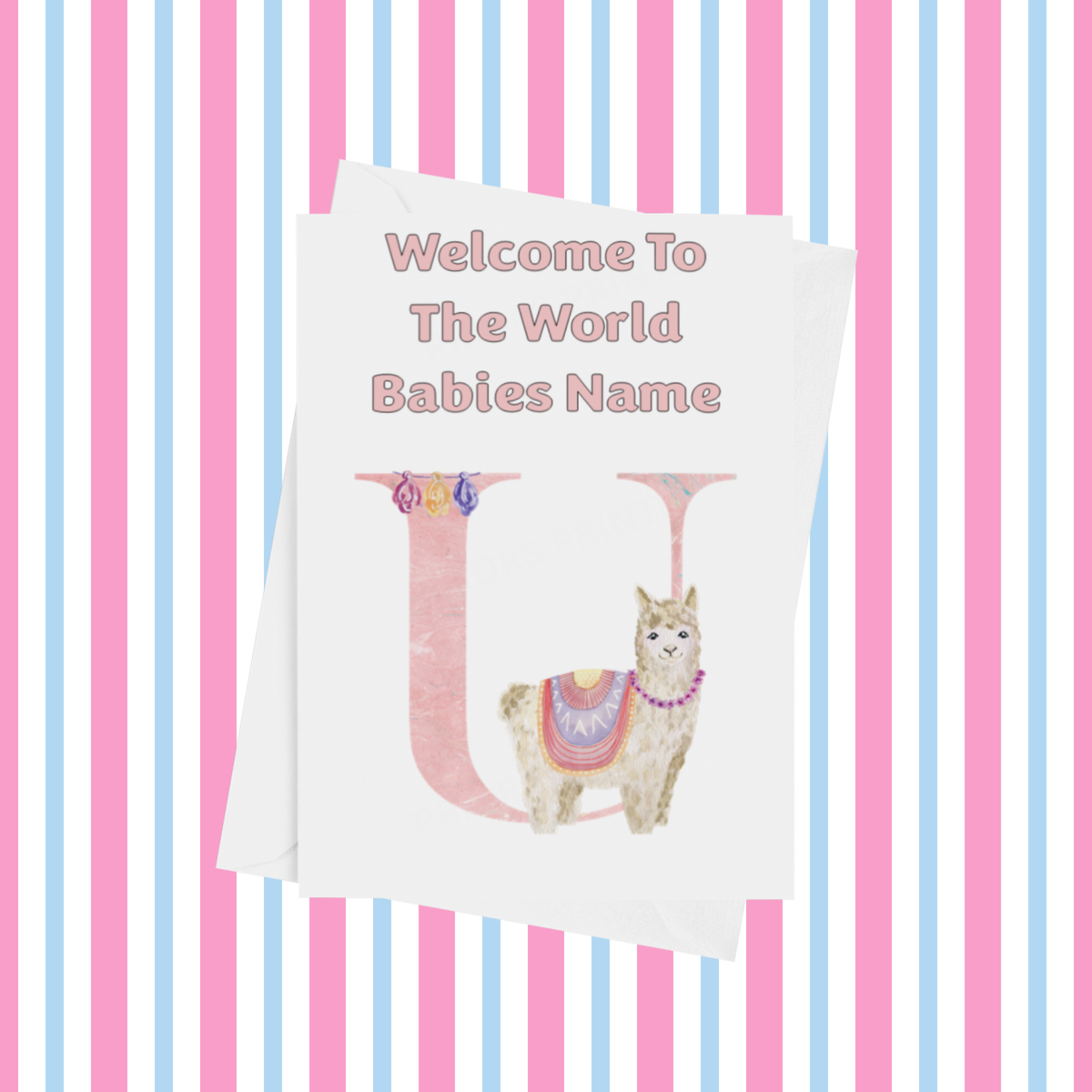 Welcome To The World Llama Personalised Card for New Baby in Pink