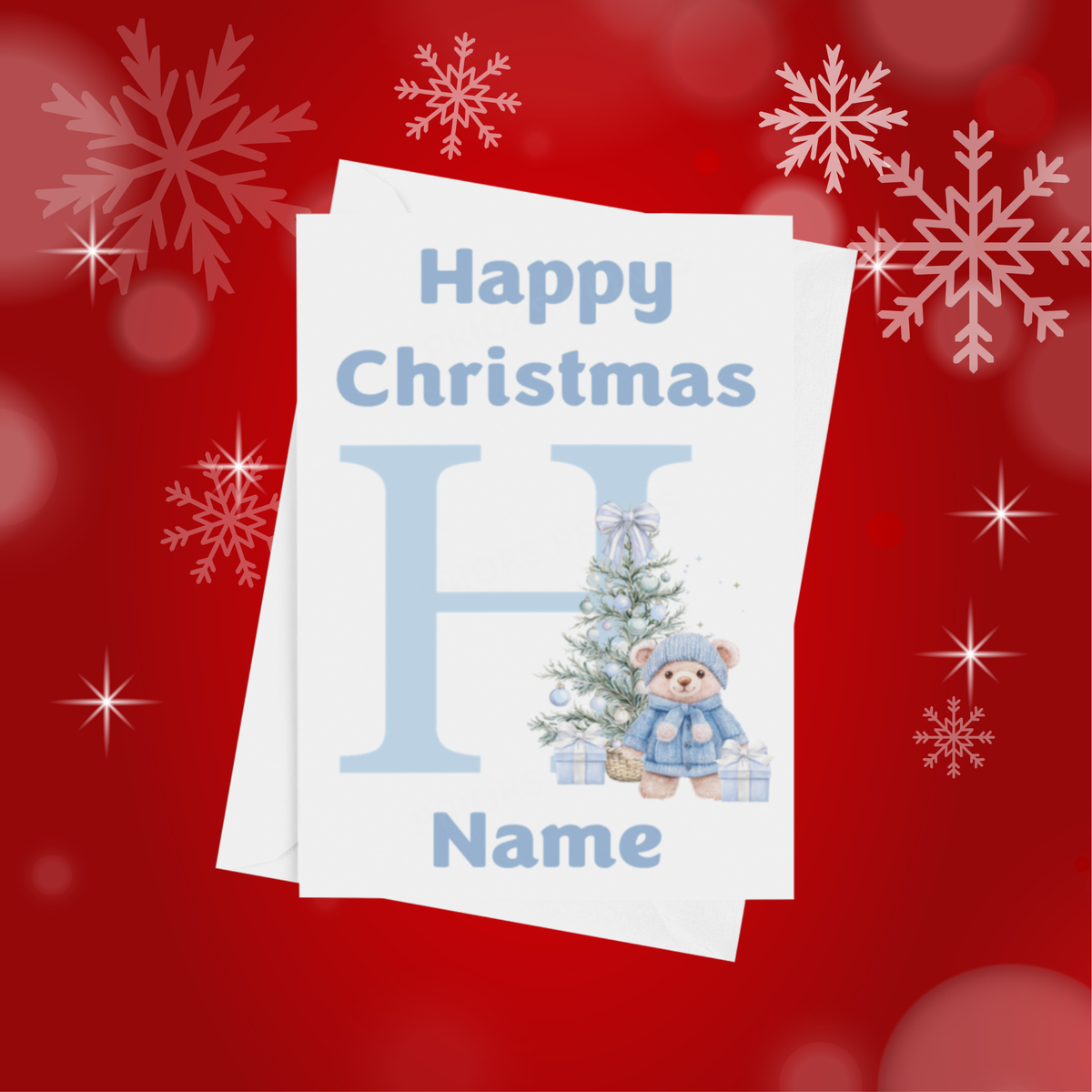 Cute Blue Bear Personalised Christmas Card