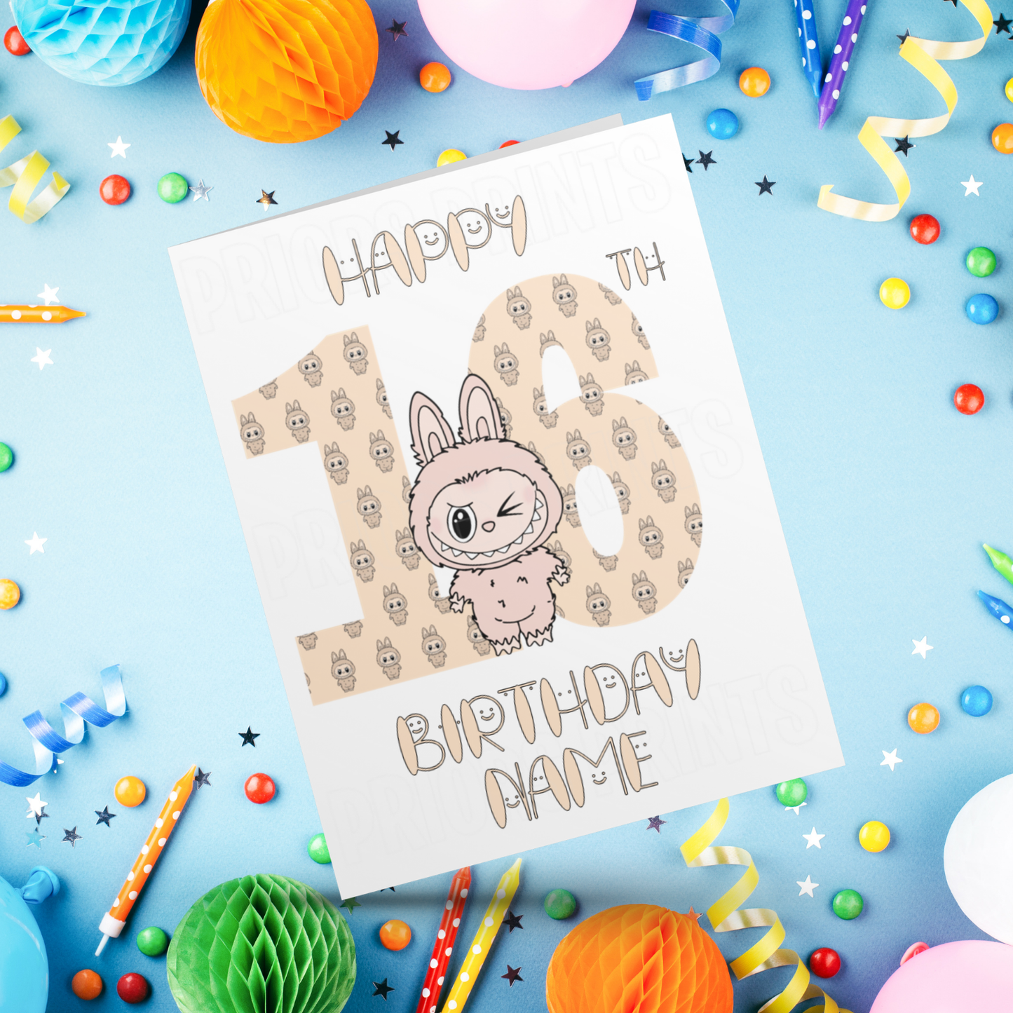 Personalised Labubu Birthday Card with Age 5-20 Years- Orange