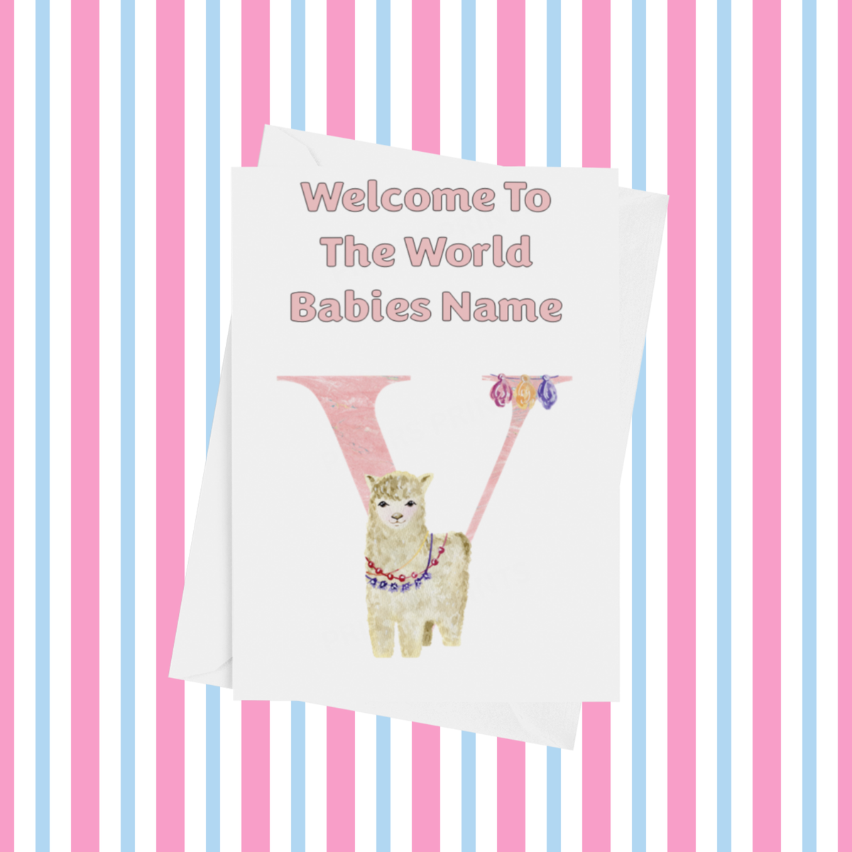 Welcome To The World Llama Personalised Card for New Baby in Pink