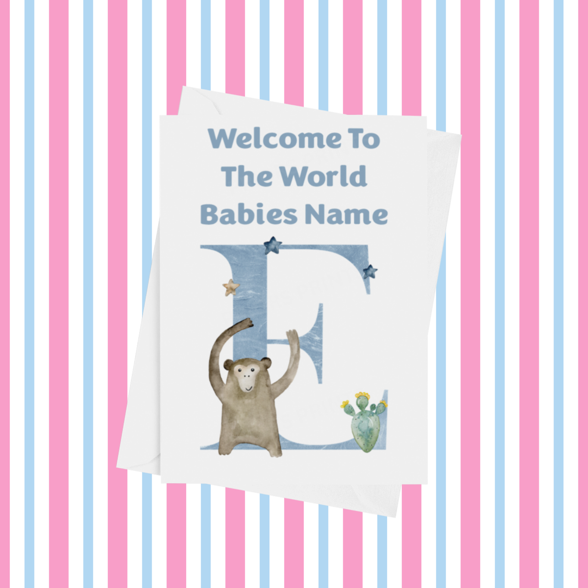Welcome To The World Animals Personalised Card for New Baby in Blue