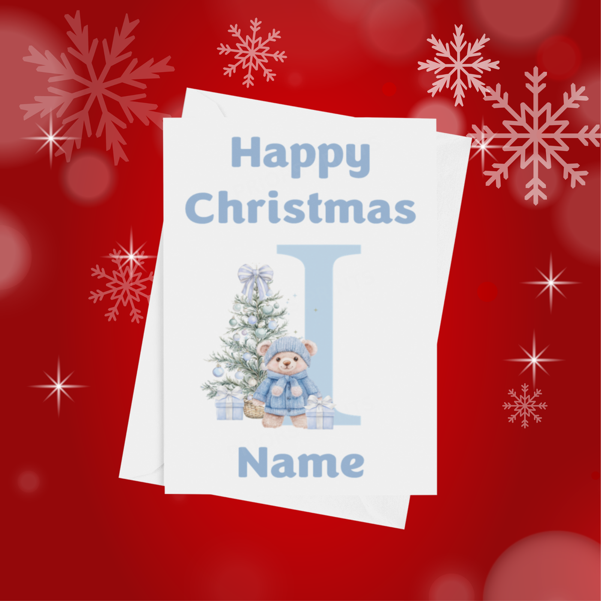 Cute Blue Bear Personalised Christmas Card