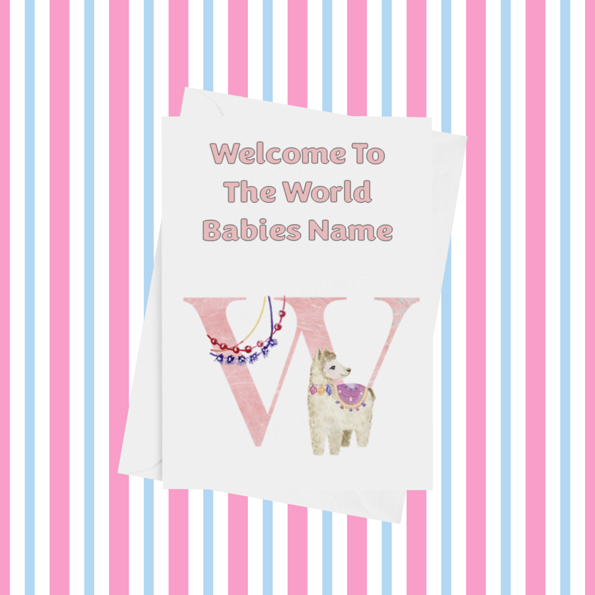 Welcome To The World Llama Personalised Card for New Baby in Pink