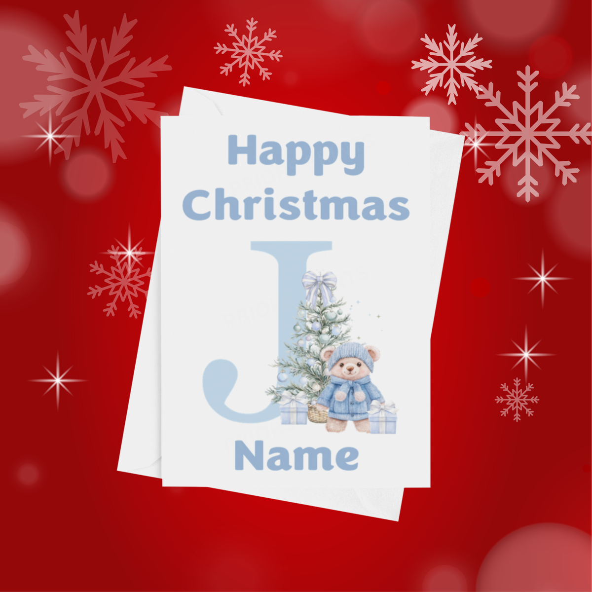 Cute Blue Bear Personalised Christmas Card