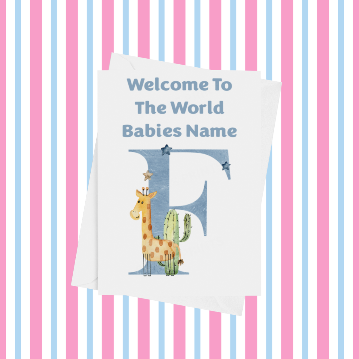 Welcome To The World Animals Personalised Card for New Baby in Blue