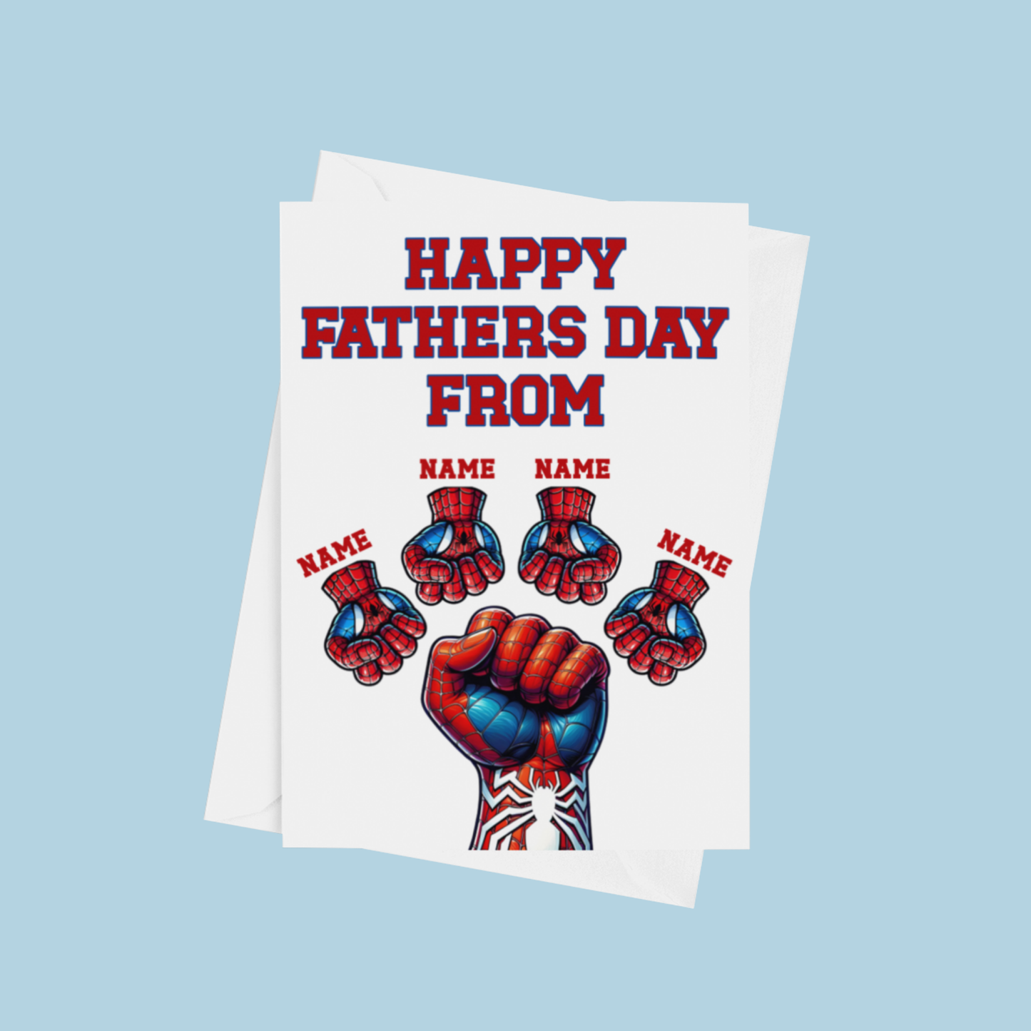Personalised Spiderman Fist Fathers Day Card for up to 5 Children
