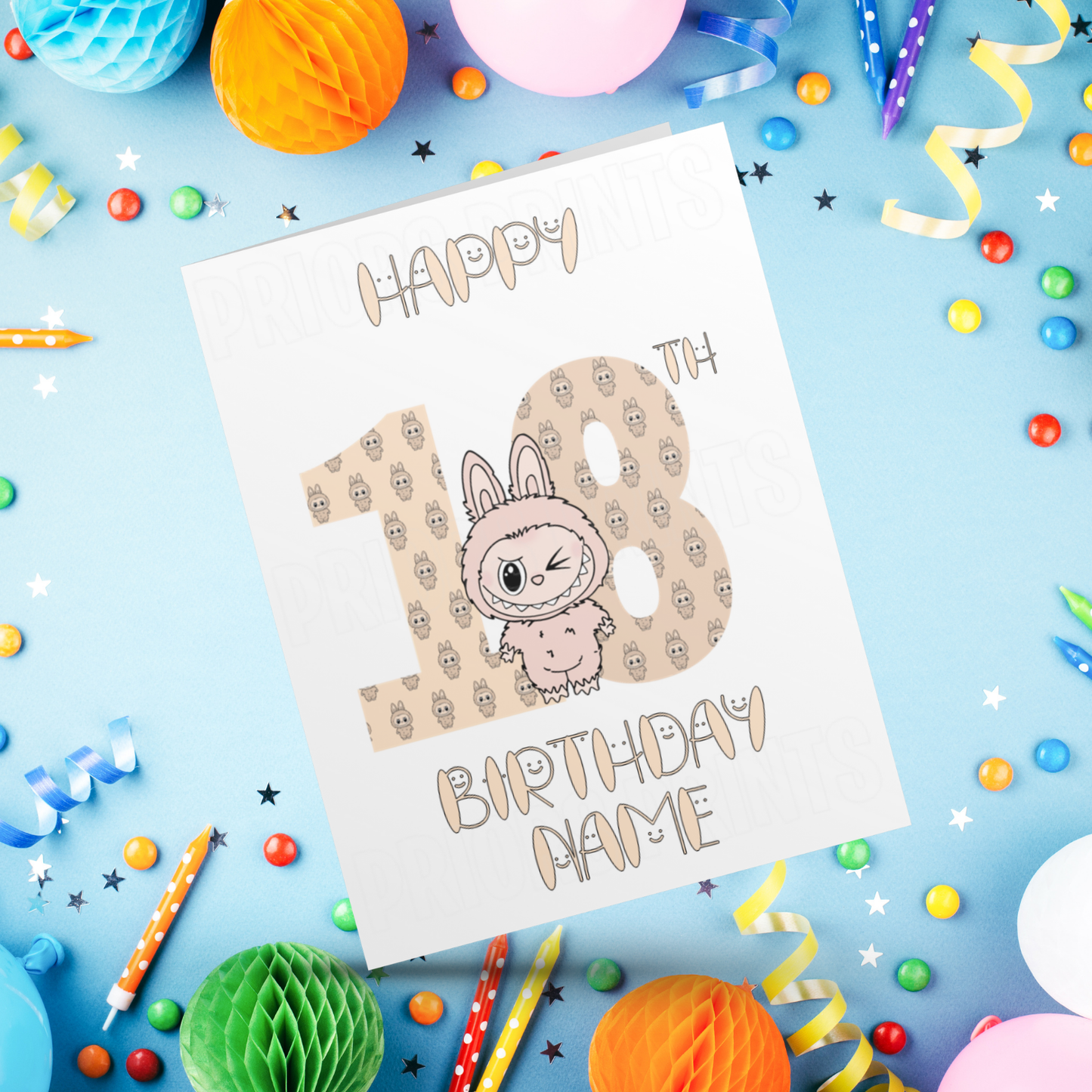Personalised Labubu Birthday Card with Age 5-20 Years- Orange