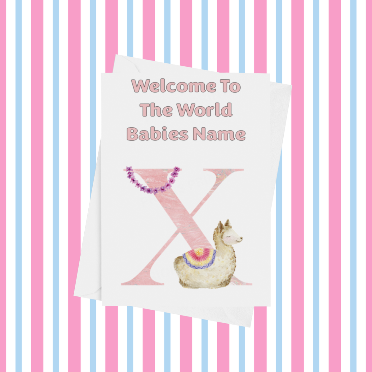 Welcome To The World Llama Personalised Card for New Baby in Pink