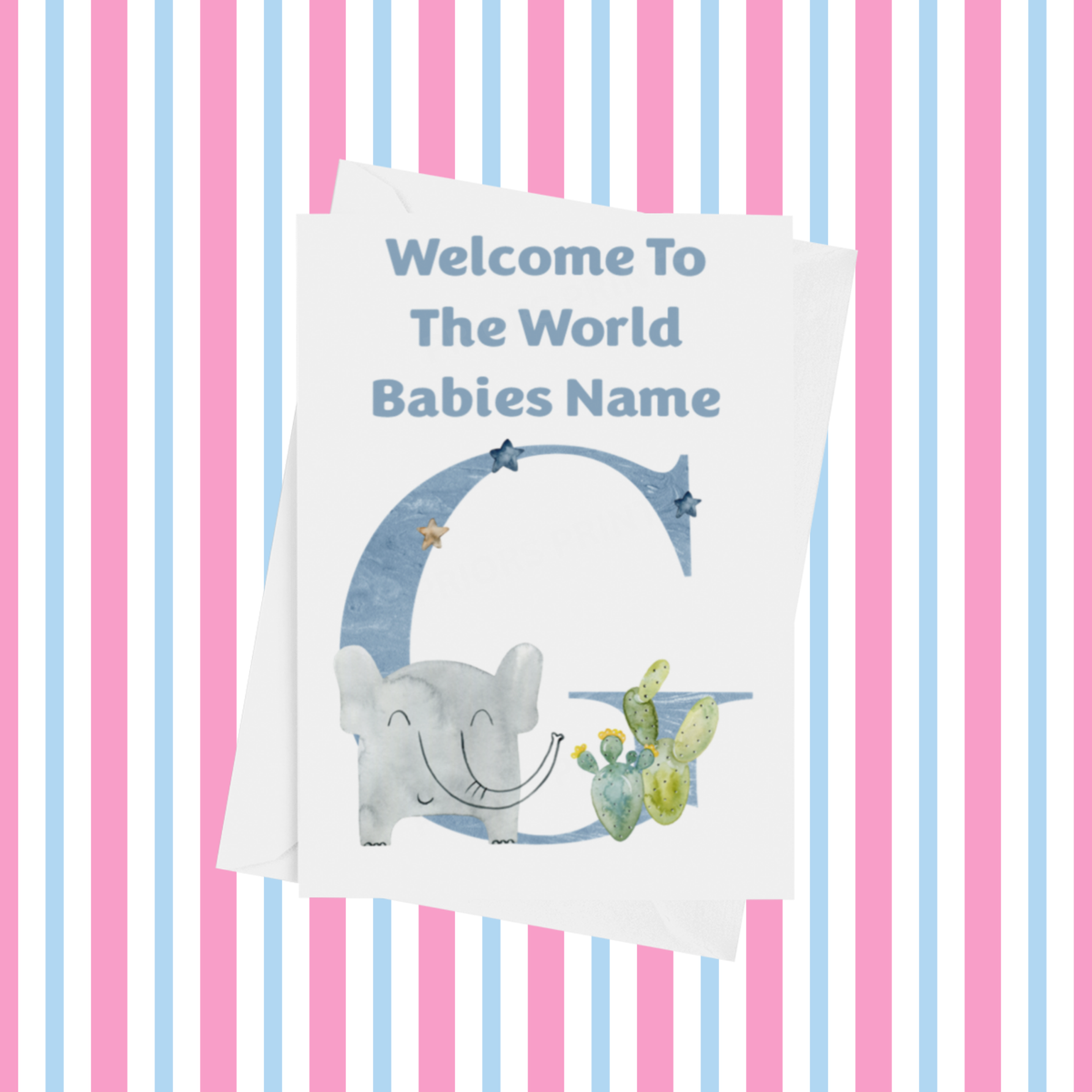 Welcome To The World Animals Personalised Card for New Baby in Blue