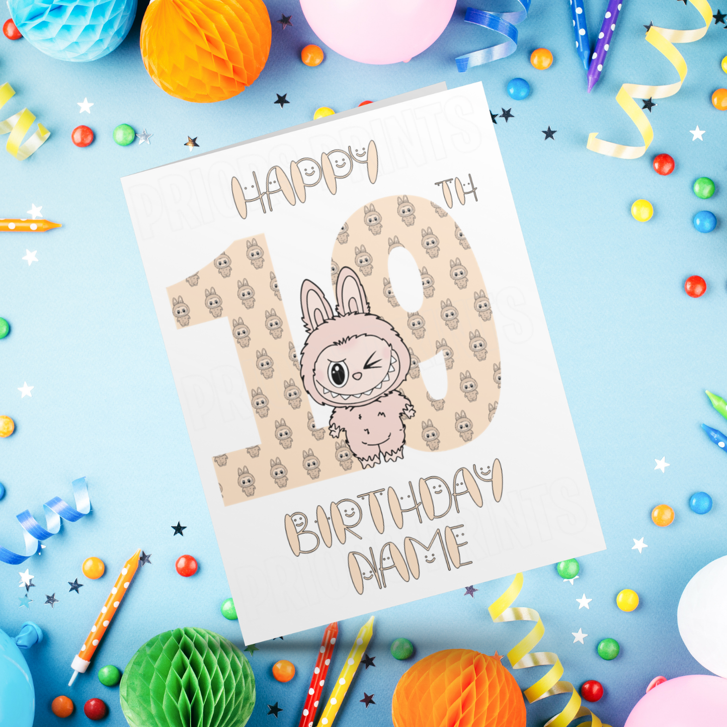 Personalised Labubu Birthday Card with Age 5-20 Years- Orange