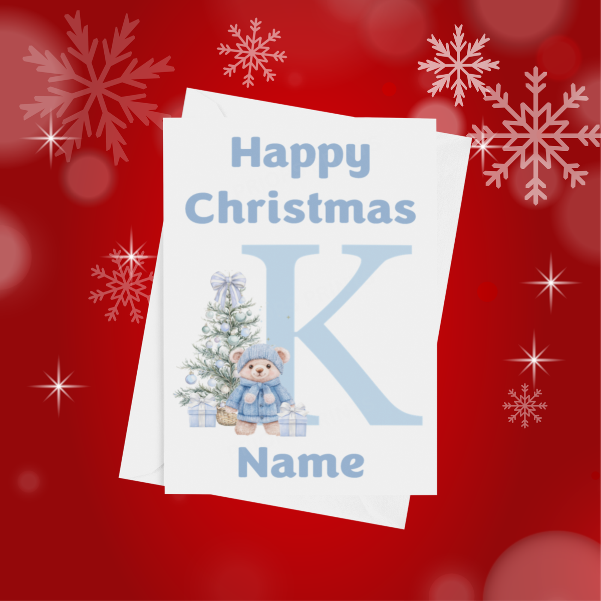 Cute Blue Bear Personalised Christmas Card