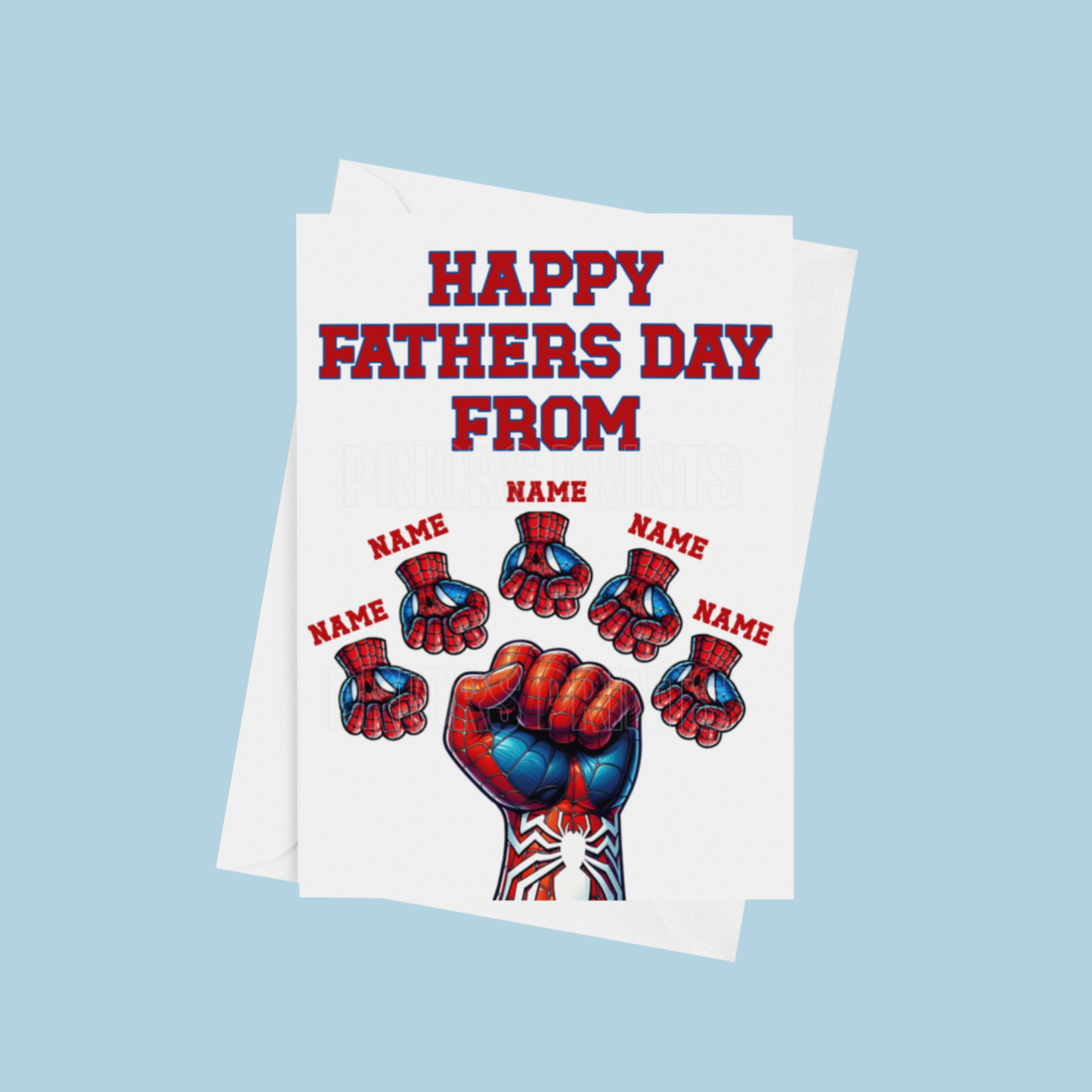 Personalised Spiderman Fist Fathers Day Card for up to 5 Children