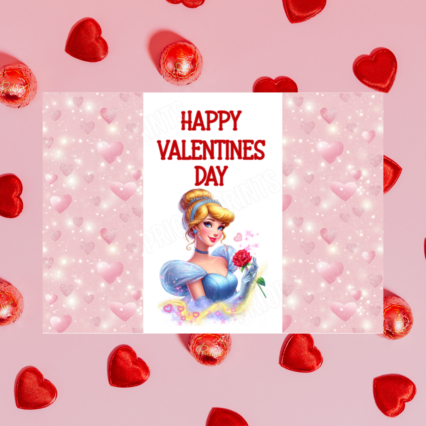 Princess Valentines Day Chocolate Bar Wrappers Anna  Belle  Cinderella  Merida Elsa  Jasmine  Ariel Mulan  Rapunzel  Snow White