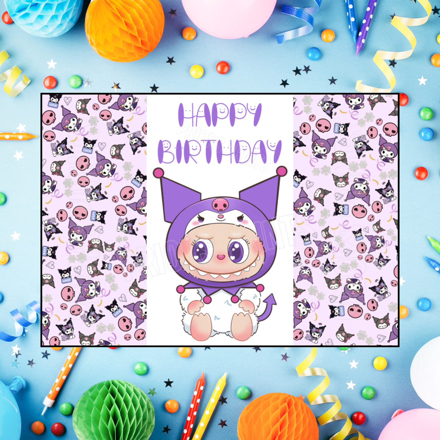 Labubu Dressed as Hello Kitty Characters Birthday Chocolate Bar Wrappers I Sanrio