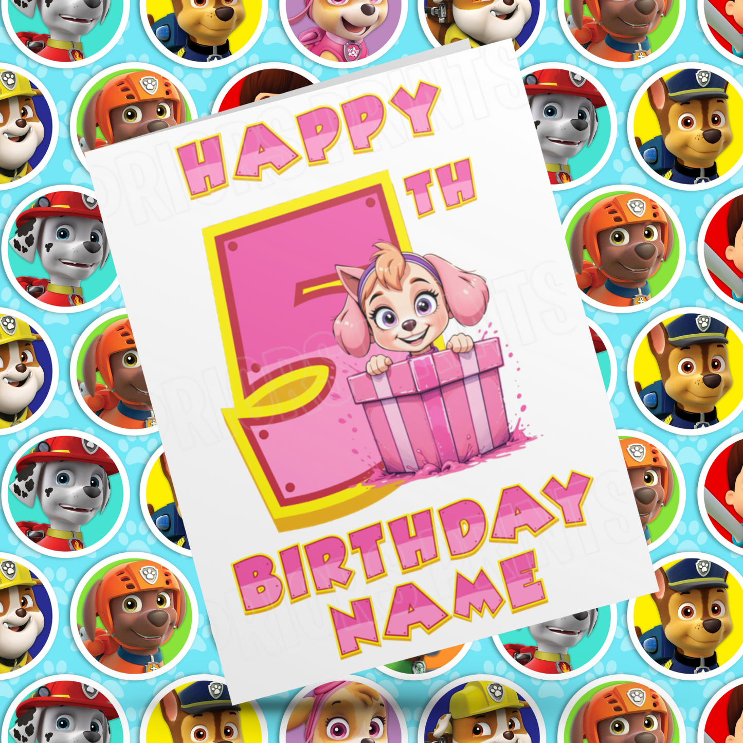 Personalised Pink Paw Patrol Birthday Card with Age 1-9 Years