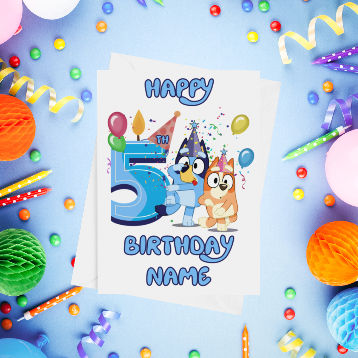 Bluey & Bingo Personalised Birthday Card with Child's Age 1-9 Years in Pink or Blue