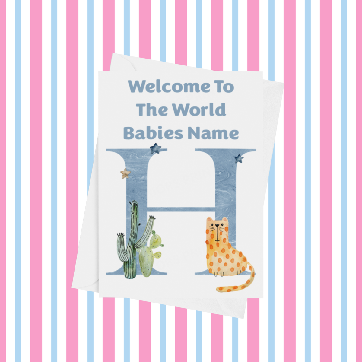 Welcome To The World Animals Personalised Card for New Baby in Blue