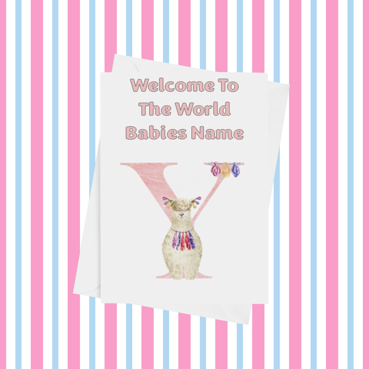 Welcome To The World Llama Personalised Card for New Baby in Pink