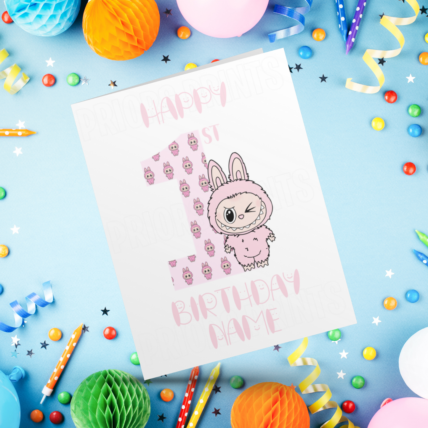 Personalised Labubu Birthday Card with Age 5-20 Years- Pink