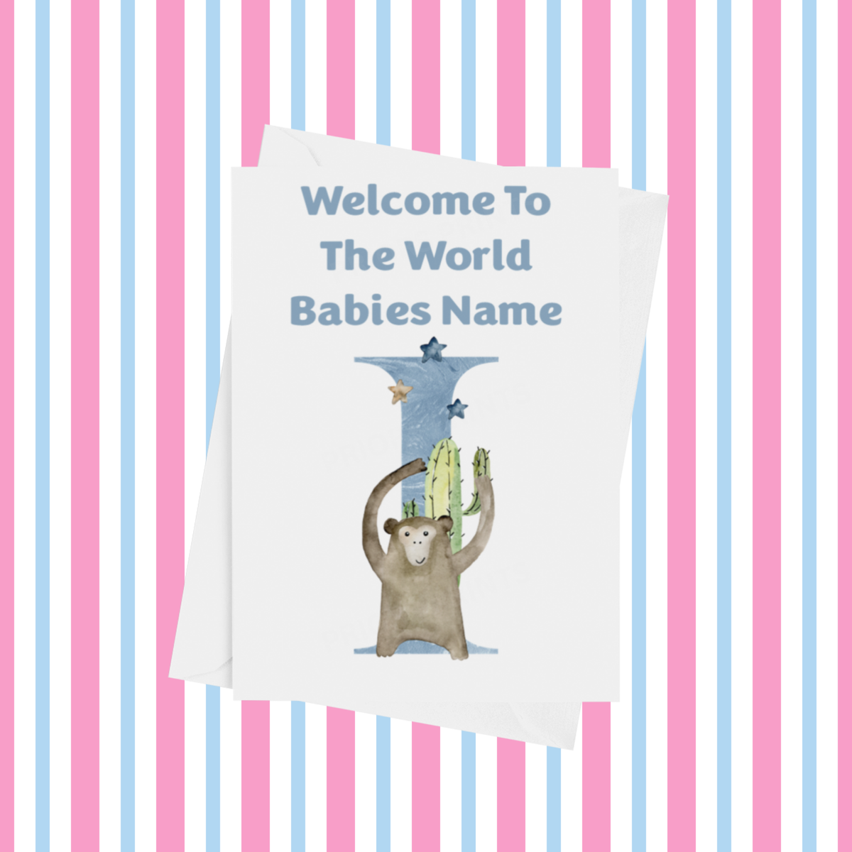 Welcome To The World Animals Personalised Card for New Baby in Blue