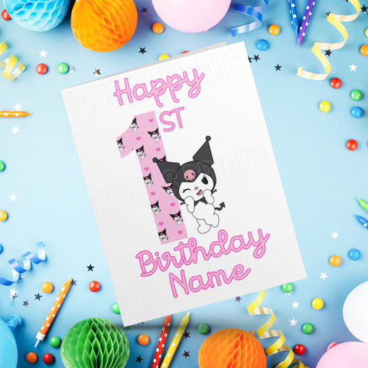 Personalised Kuromi Birthday Card with Age 1-20 Years (Sanrio- Hello Kitty & Friends)