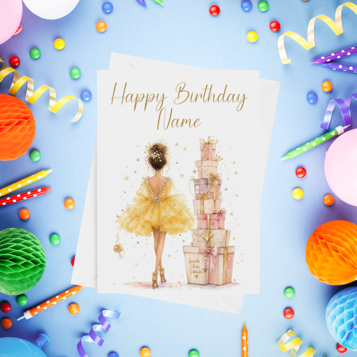 Woman in Pretty Dress Personalised Birthday Card