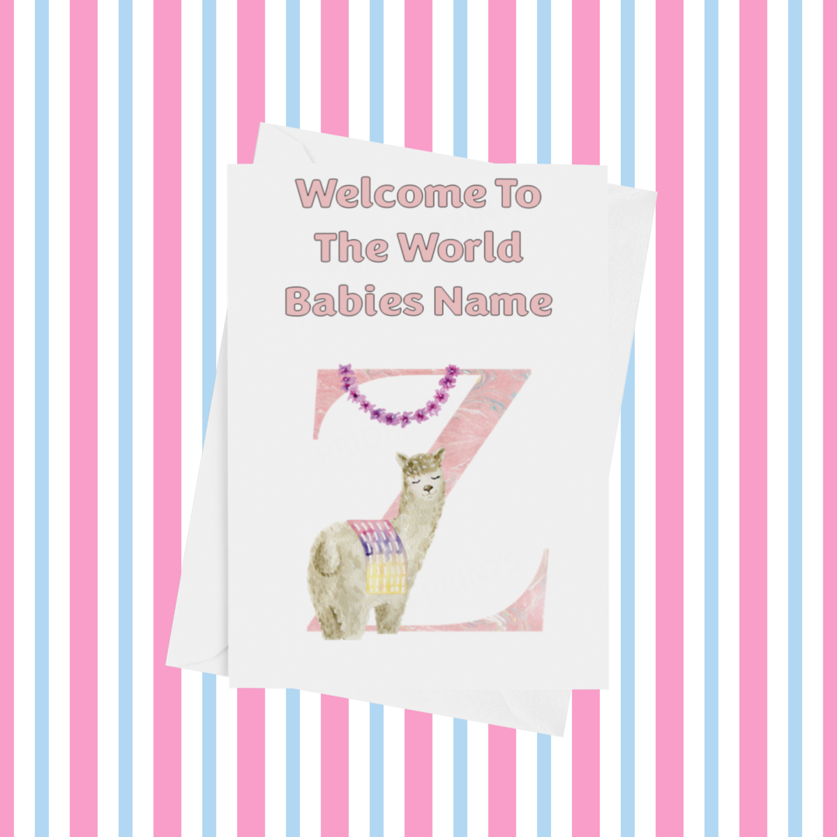 Welcome To The World Llama Personalised Card for New Baby in Pink