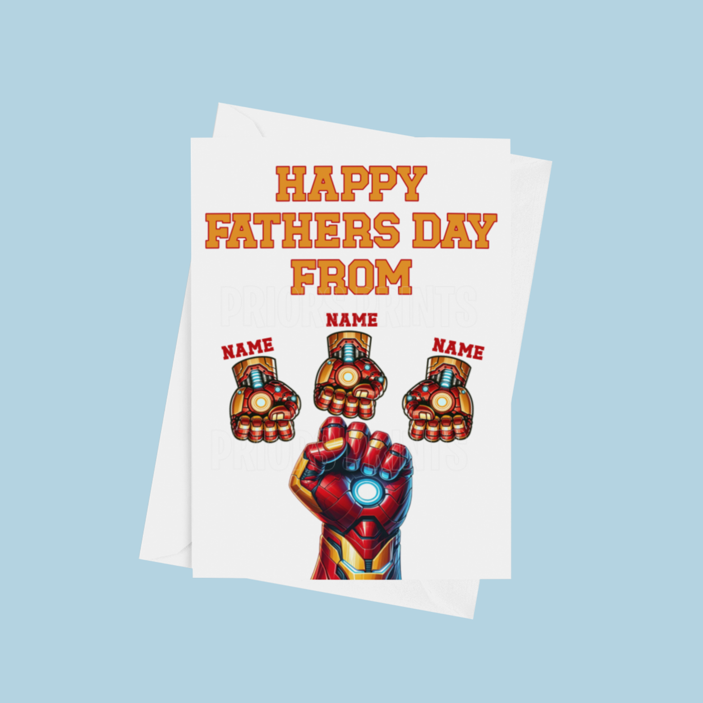 Personalised Iron Man Fist Fathers Day Card for up to 5 Children