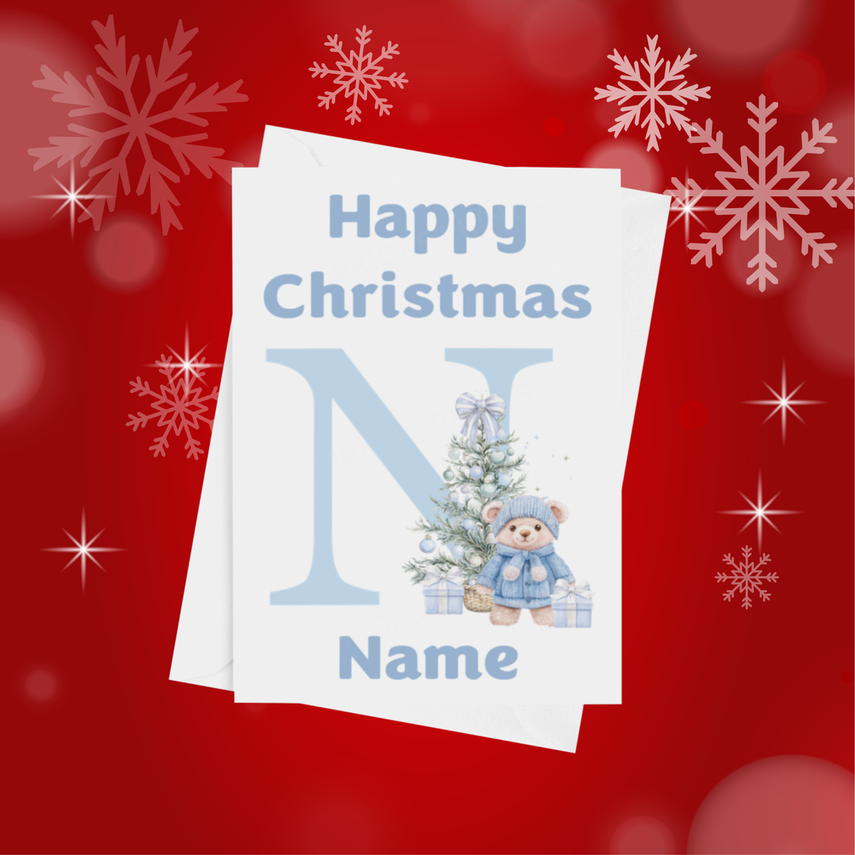 Cute Blue Bear Personalised Christmas Card