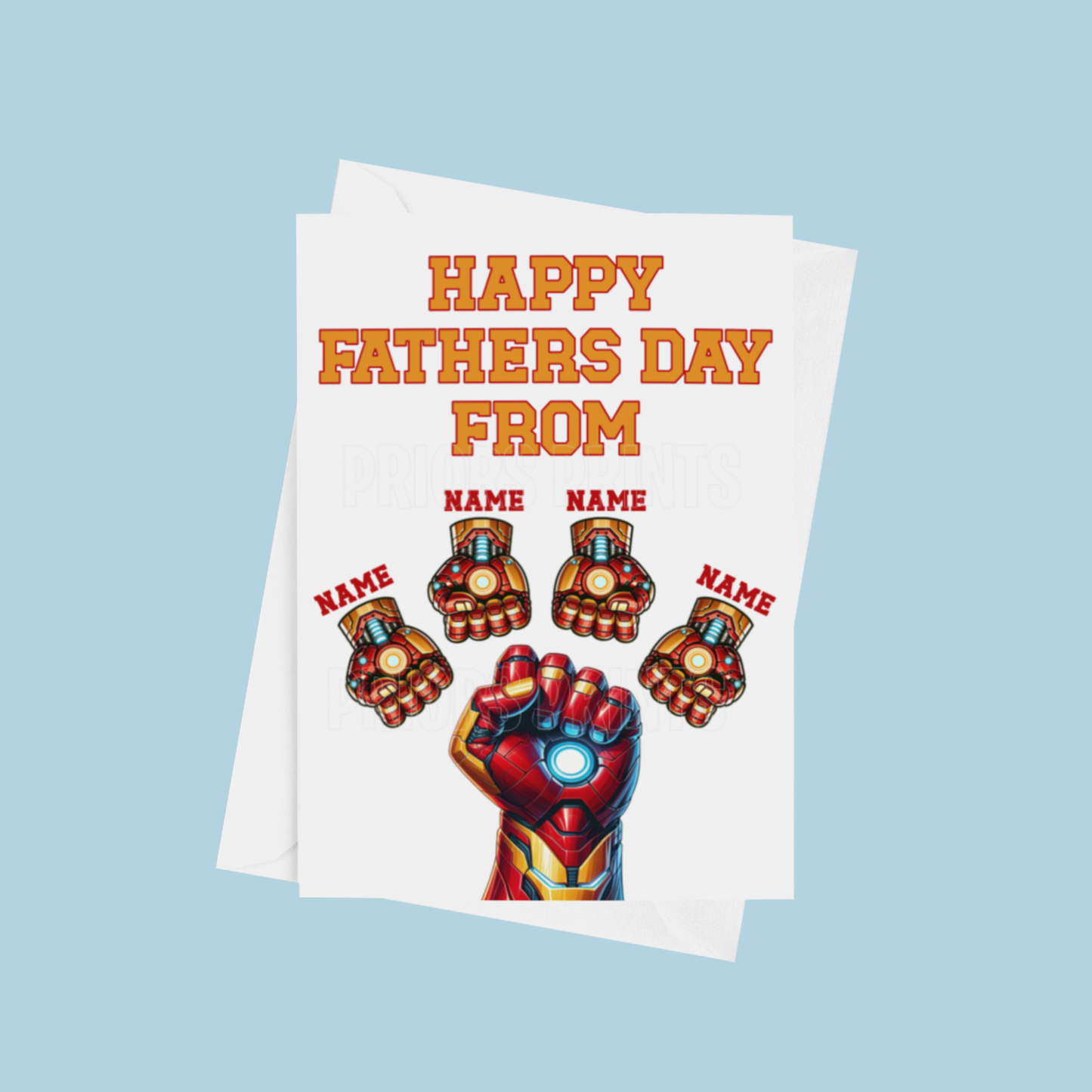 Personalised Iron Man Fist Fathers Day Card for up to 5 Children