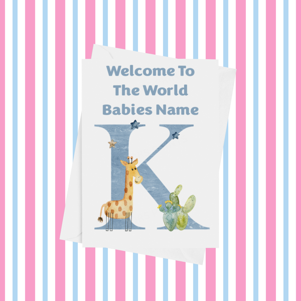 Welcome To The World Animals Personalised Card for New Baby in Blue