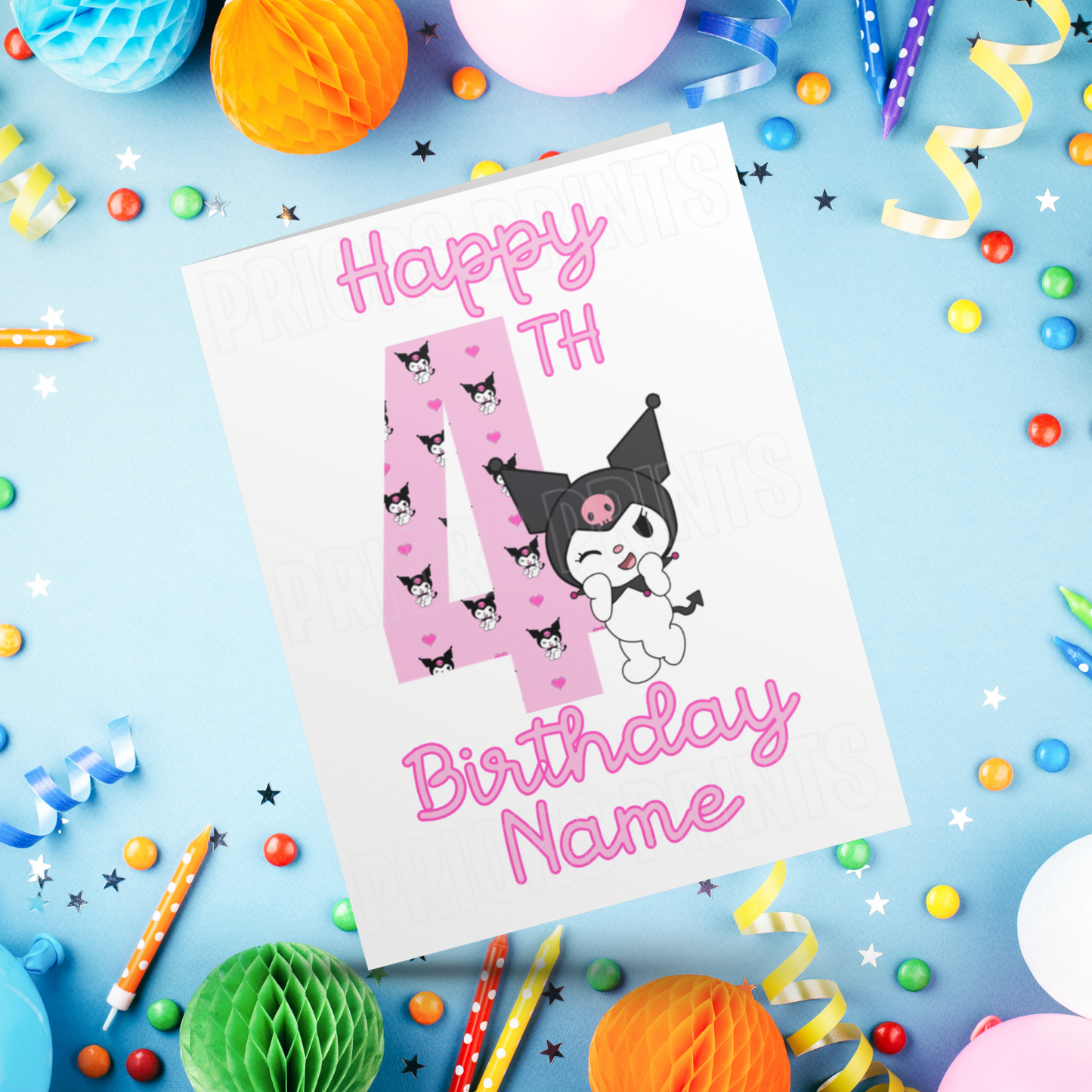 Personalised Kuromi Birthday Card with Age 1-20 Years (Sanrio- Hello Kitty & Friends)