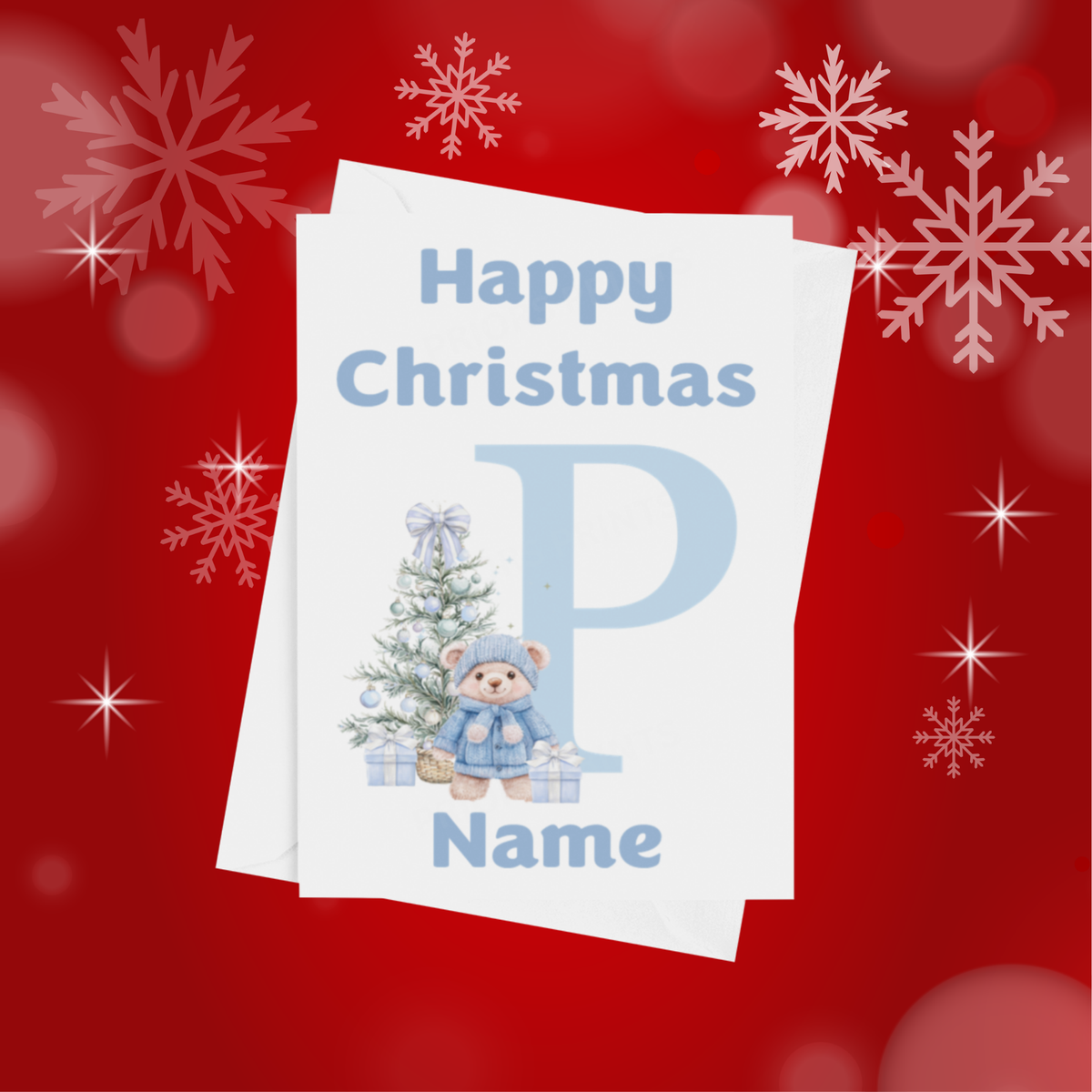 Cute Blue Bear Personalised Christmas Card