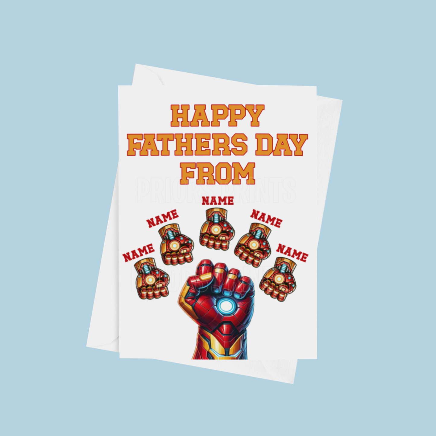 Personalised Iron Man Fist Fathers Day Card for up to 5 Children