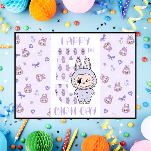 Purple Labubu Birthday Chocolate Bar Wrapper with Age 5-20 Years (Matches Cards)