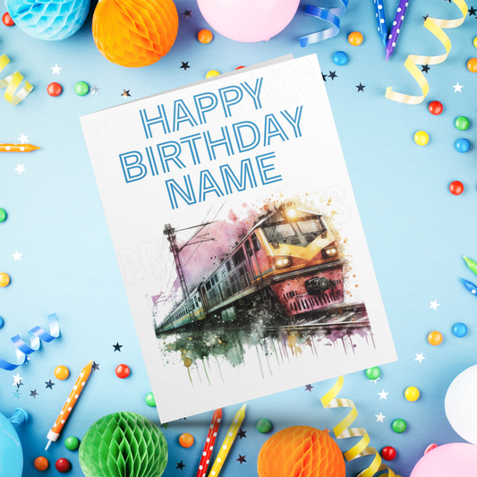 Personalised Colour Splash Train Birthday Card