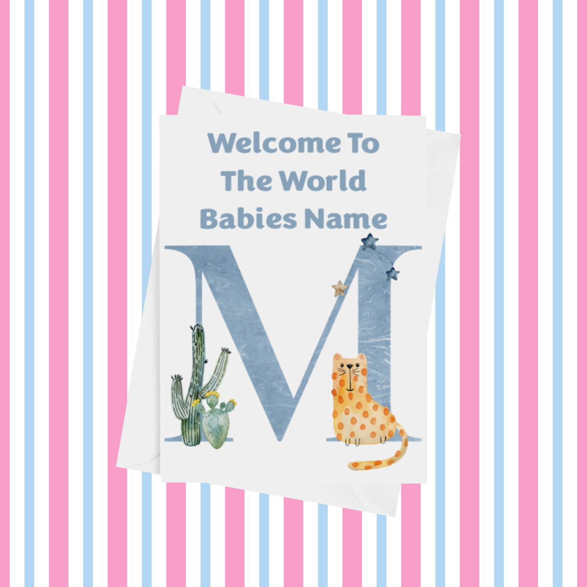 Welcome To The World Animals Personalised Card for New Baby in Blue
